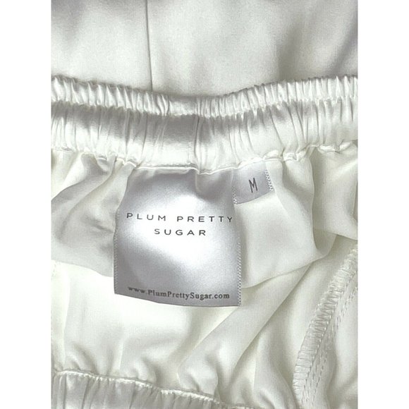 Plum Pretty Sugar White Sateen Elastic Waist Draw String Sleep Pants size M - Picture 7 of 9